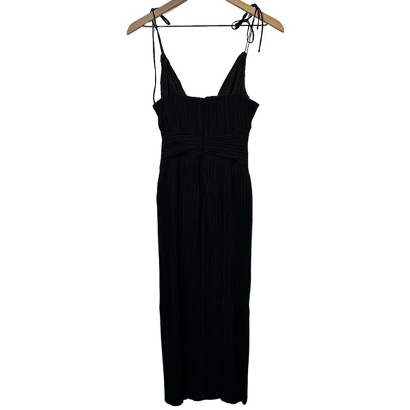 NEW Xiaoli Women’s Textured Pleated Spaghetti Strap Black Dress Size X-Small - Picture 3 of 12